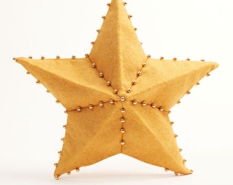 Large Ochre Star Tree Topper, Hand Felted Christmas Tree Adornment, Handmade Festive Home Decor