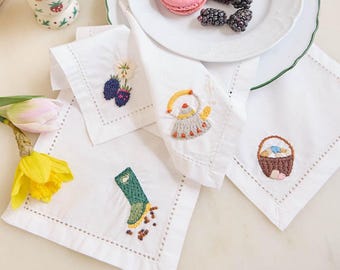 Frühlingsfeier-Cocktailservietten - 4er-Set, wiederverwendbare Partyleinen, Garten-Brunch-Teeparty-Dekor, Oster-Akzent