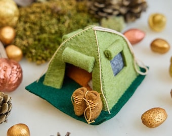 Adventure Tent Ornament, Hand Felted Camping Ornament, Handmade Backpacking Trip Charm