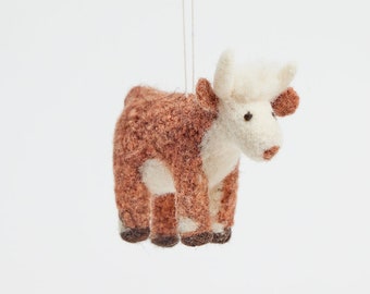 Hereford Brown Cow Ornament, Hand Needle Felted Cattle Charm, Handmade Farm Animal Decor