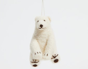 Arctic Circle Polar Bear Ornament, Hand Felted Arctic Animal Charm, Handmade Winter Decor