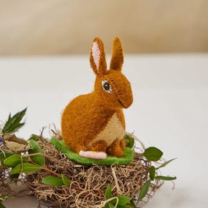 Brown Sitting Spring Bunny Ornament, Hand Felted Rabbit Charm, Handmade Easter Decor