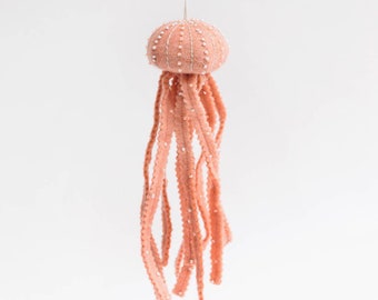 Blush Jellyfish Ornament, Hand Felted Ocean Animal Ornament, Handmade Seaside Decor