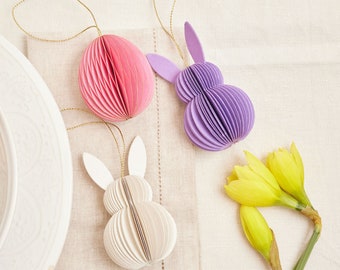 Honeycomb Paper Bunny Ornament Set, Reusable Festive Easter Decor, Spring Charms