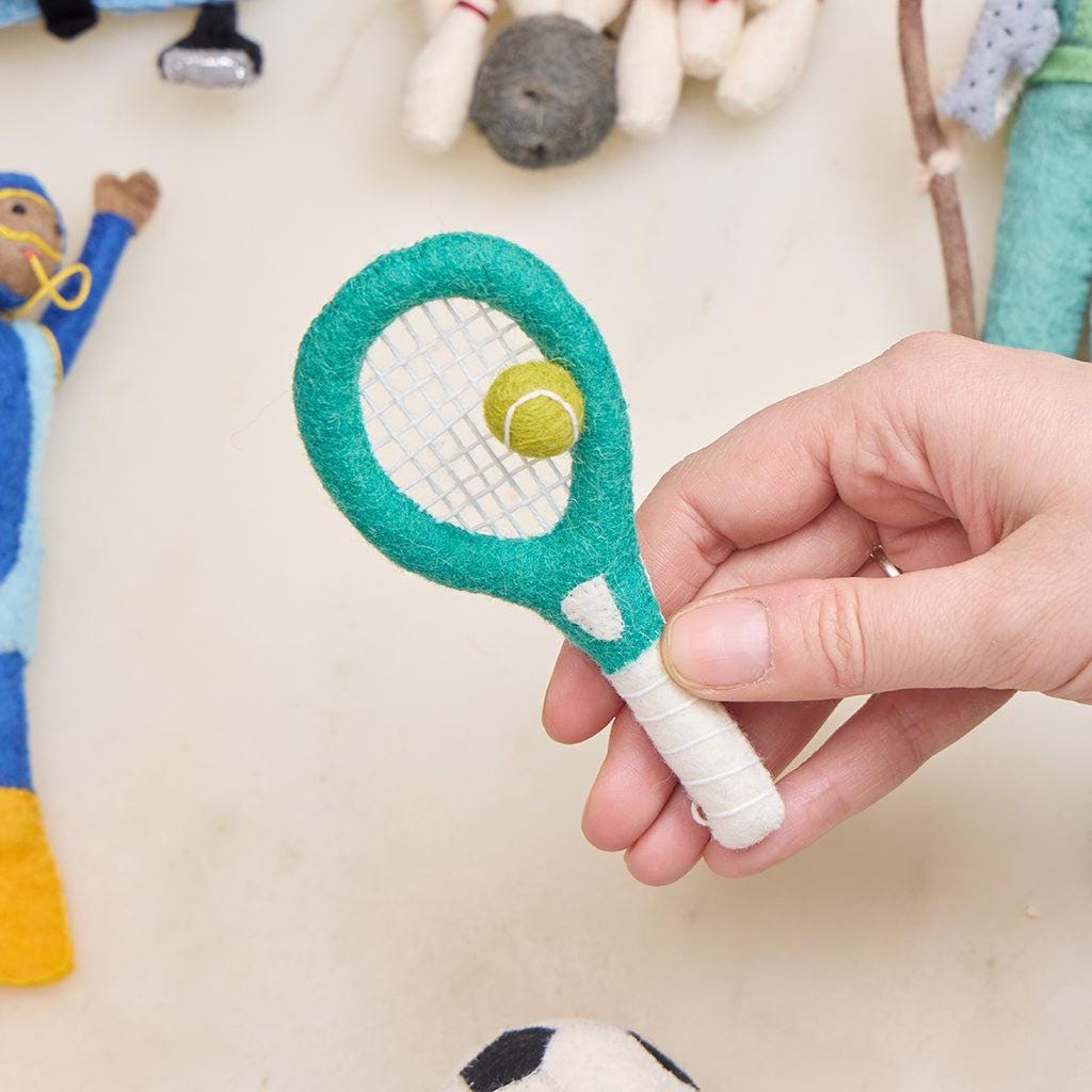 Tennis Racket with Ball Ornament, Hand Felted Sports Charm, Handmade Athlete Decor