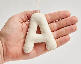 Natural Letter Ornaments, Hand Felted Alphabet Character Charm, Handmade Christmas Stocking Decor