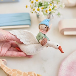 Cloud Dancer Dream Goose Ornament - Light, Light Felt Baby Ornament, Handmade Nursery Decor, Dreamy Baby Gift, Flying Goose Keepsake