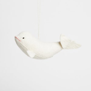 North Pole Beluga, Hand Felted Whale Animal Ornament, Handmade Ocean Charm