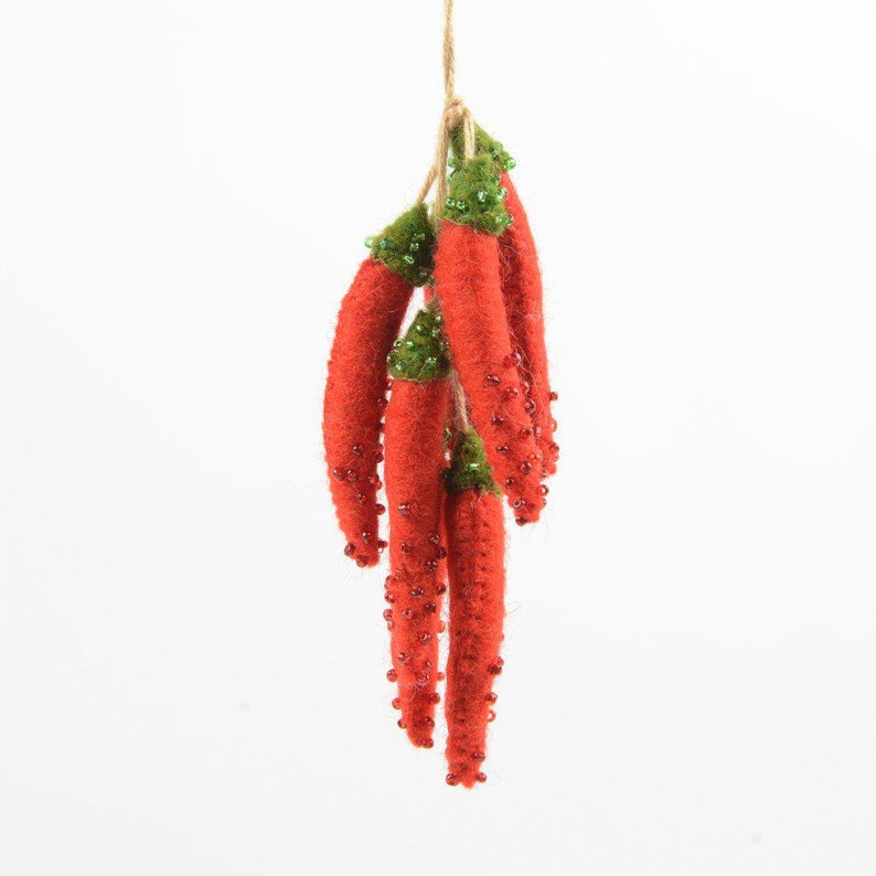Small Red Chili Pepper Bundle, Hand Felted Southwestern Fruit Ornament, Handmade Spicy Food Charm image 1