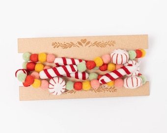 Old-Fashioned Candy Garland, Hand Felted Sweet Treats Wall Hanging, Handmade Festive Holiday Decor