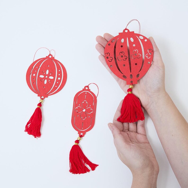 Paper Lantern Ornaments - Set of 3, Handmade Lunar New Year Decor, Festive Red Chinese Celebration Keepsakes image 4