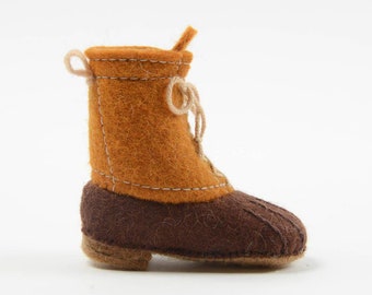Duck Boot Ornament, Hand Felted Waterproof Shoe, Handmade Wintertime Charm
