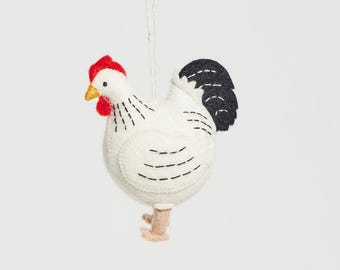Clucky The Hen Ornament, Hand Felted Bird Farm Animal Charm, Handmade Easter Decor