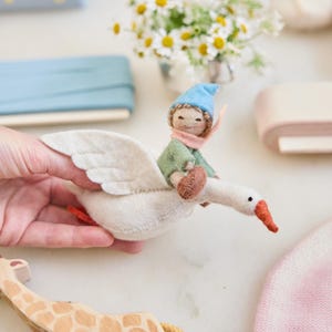 Cloud Dancer Dream Goose Ornament - Light, Light Felt Baby Ornament, Handmade Nursery Decor, Dreamy Baby Gift, Flying Goose Keepsake