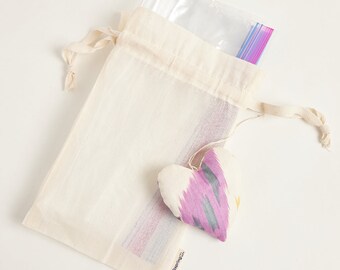 Felt Ornament Care Kit, Handwoven Ikat Silk Pouches, Handmade Natural Moth Repellent