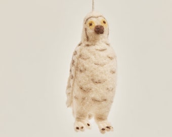 Snowy Nights Owl - Workshop Seconds Ornament, Hand Felted White Bird Charm, Handmade Christmas Decor