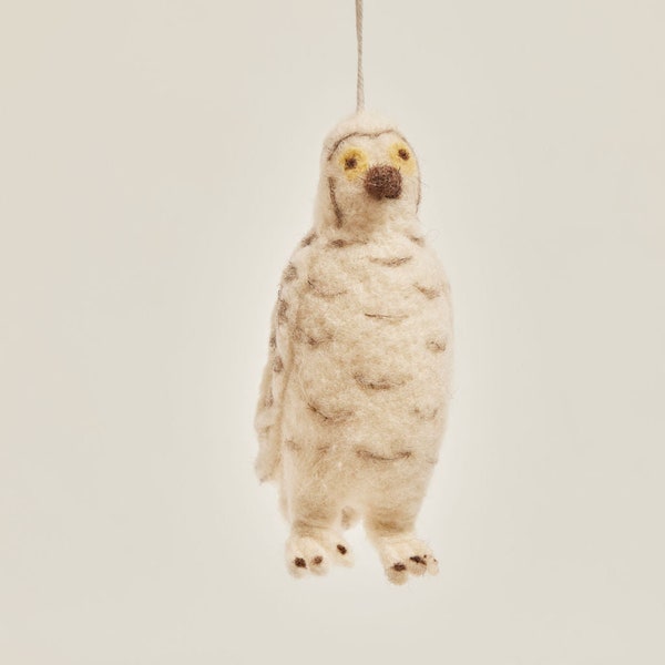 Snowy Nights Owl - Workshop Seconds Ornament, Hand Felted White Bird Charm, Handmade Christmas Decor