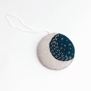 Blue Moon Blessings, Hand Felted Celestial Ornament, Handmade Nursery Charm image 4