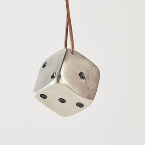 Dice Ornament - Pewter, Hand-Cast Metal Charm, Handmade Holiday Decor
