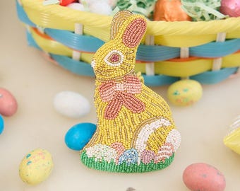 チョコレートイースターバニービーズオーナメント、手刺繍の春の