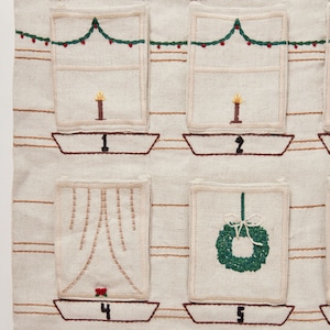 Christmas In The City 12 Days Advent Calendar, Hand Embroidered Countdown Calendar, Linen Holiday Decor image 3