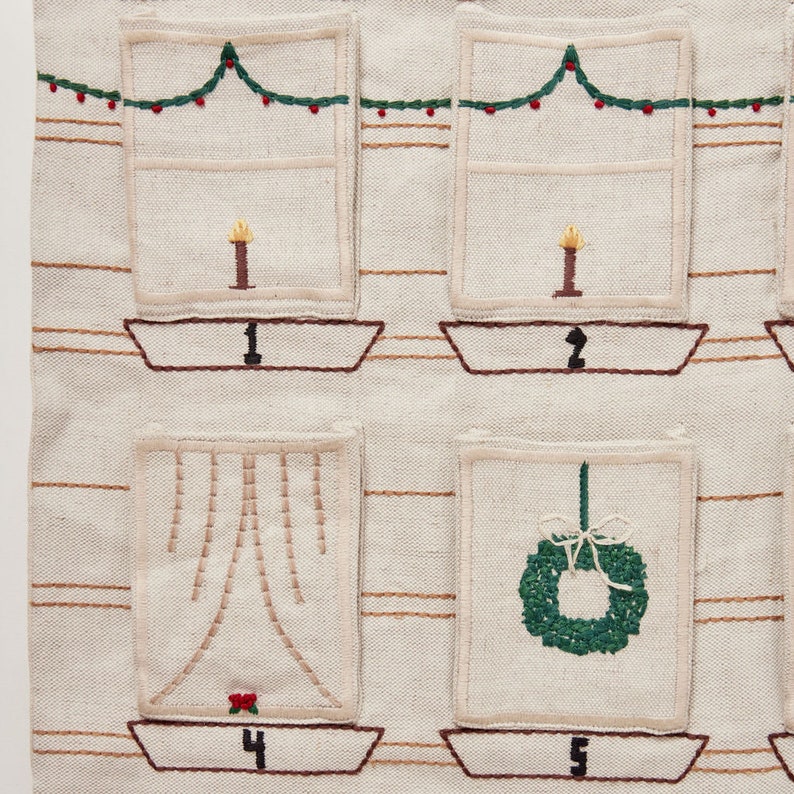 Christmas In The City 12 Days Advent Calendar, Hand Embroidered Countdown Calendar, Linen Holiday Decor image 3