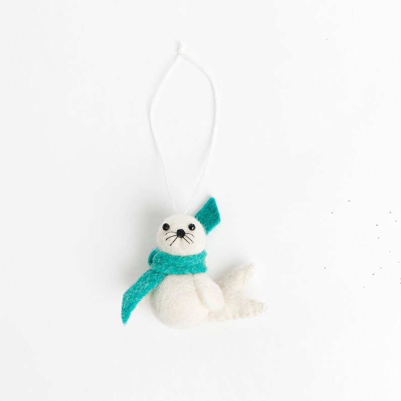 Felt Seal Ornament Playful Seal Pup White Felt Christmas Etsy