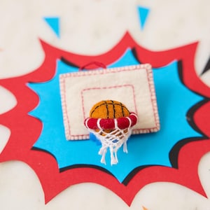 Basketball In Net Ornament, Hand Felted Sports Charm, Handmade Athlete Decor