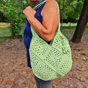 Sac fourre-tout hippie boho vert pomme pastel au crochet 1 quantité image 6