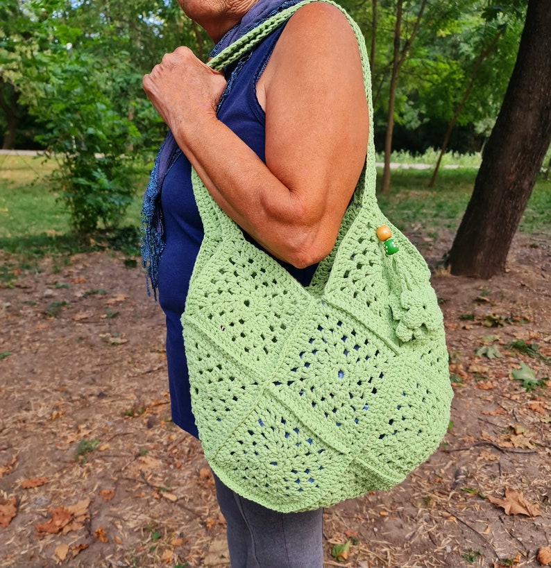 Sac fourre-tout hippie boho vert pomme pastel au crochet 1 quantité image 6