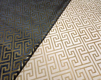 Gold Greek Key Velvet-Look Fabric | Anthracite gray or White | Holiday Decor