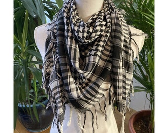 Black white ethnic vintage shawl /Big cotton scarves /Gift for her /Spring summer fall accessories