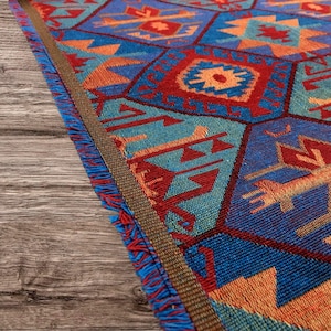 Woven Kilim Pattern Upholstery Fabric - Multicolors