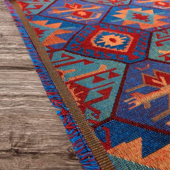 Woven Kilim Pattern Upholstery Fabric - Multicolors