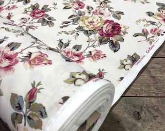 Tela de algodón con estampado floral de rosas vintage para cortinas, cojines, manteles y textiles para el hogar, cortada a medida.