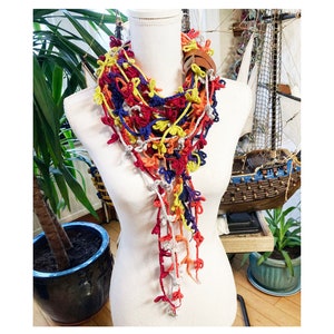 Colorful Rainbow Gradient Crochet Scarf - Hand Knit Long Shawl - Boho Wrap Collar - Gift for Her - Ready to Ship