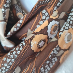 Vintage fabric silky brown-beige retro infinity shawl with tan faux leather strap/soft voile shawls for her/Spring,Summer,Fall accessories image 4