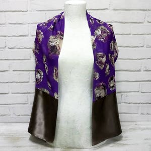 Fast shipping/Bohemian style shawl/Purple flowered voile pattern and mink satin handmade scarf/night seasonal accessories/gift for friends