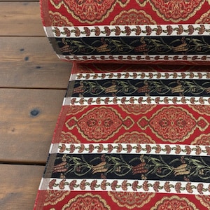 Woven Kilim Fabric by Yard – Red-Black Ethnic Tapestry Upholstery Material