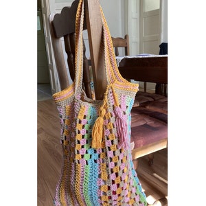 Crochet bohem style pastel colors hippie tote bag shoulder everyday bad summer bag image 4