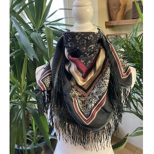 Black  ethnic vintage shawl /Big rectangular scarves /Gift for her /Spring summer fall accessories