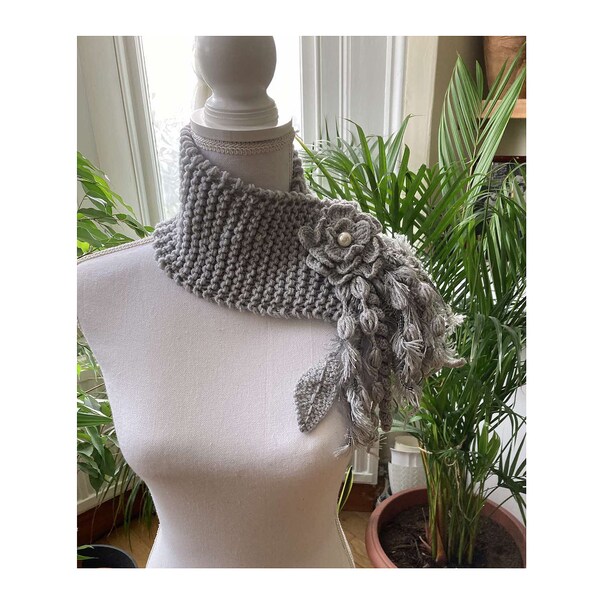 Hand Crochet Gray Color Neck Wrap Fancy Gift for Friend Shawl Necklace - 52 Colors Custom Made Accessories