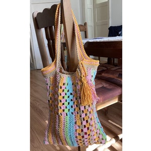 Crochet bohem style pastel colors hippie tote bag shoulder everyday bad summer bag image 3