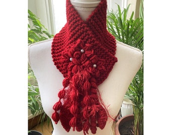 Hand Crochet Crimson Red Color Neck Wrap Fancy Gift for Friend Shawl Necklace - 52 Colors Custom Made Accessories