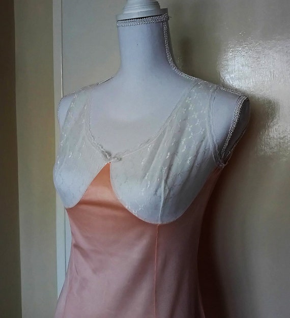 Vintage lingerie dress /salmon pink and white lace
