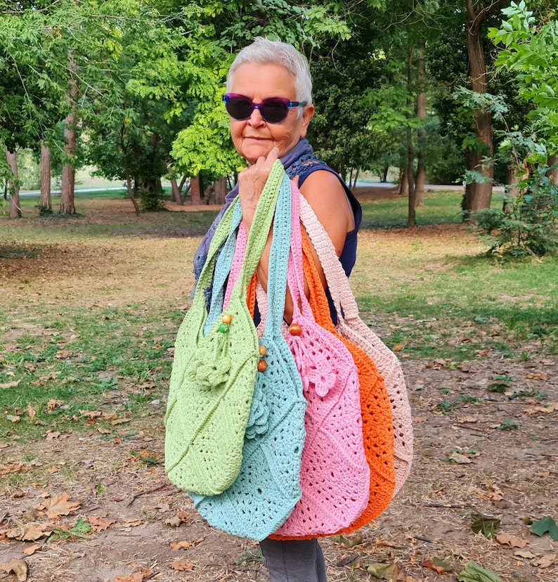 Sac fourre-tout hippie boho vert pomme pastel au crochet 1 quantité image 9