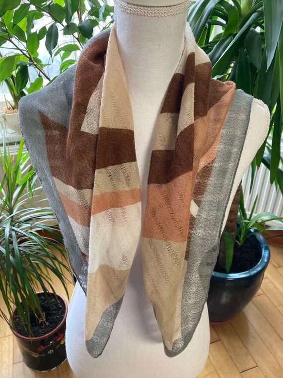 Pale colors gray-brown square   scarf /abstract p… - image 2