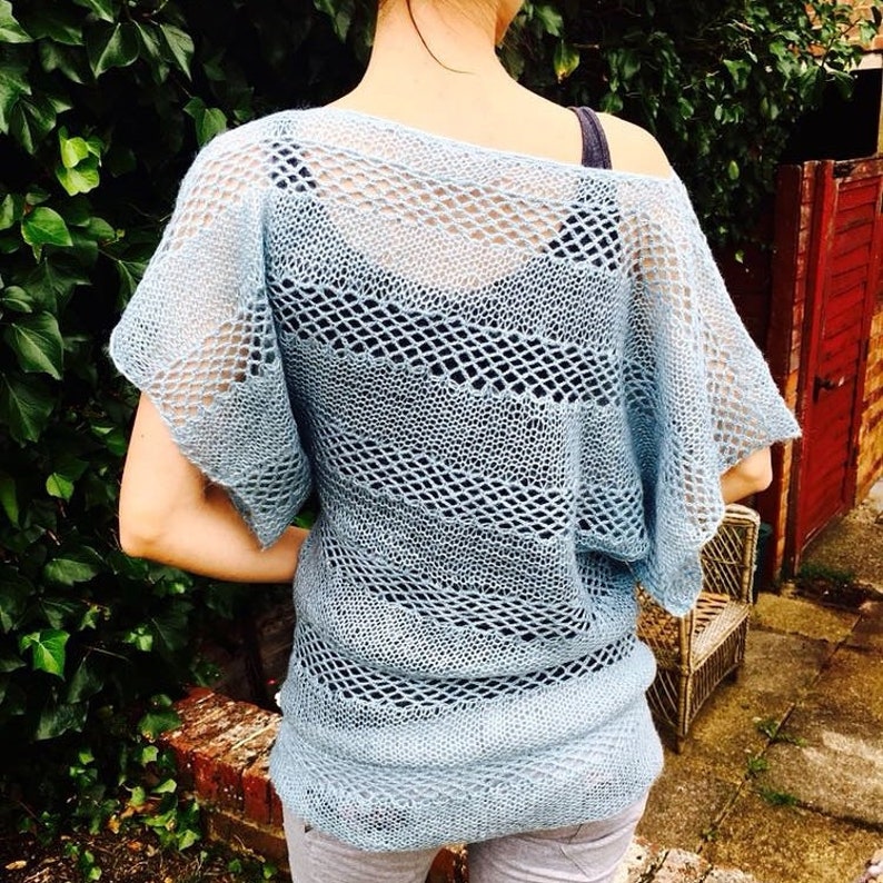 Blue crochet summer top/Crochet top/knitting shirt/beech wear/handmade mercerised woman top image 2