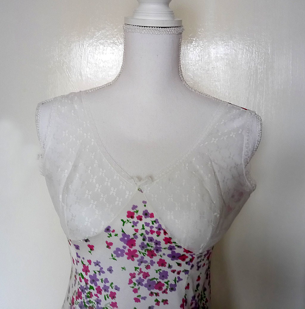 Vintage Lingerie Dress /white Lace With Tiny Purple Pink - Etsy UK