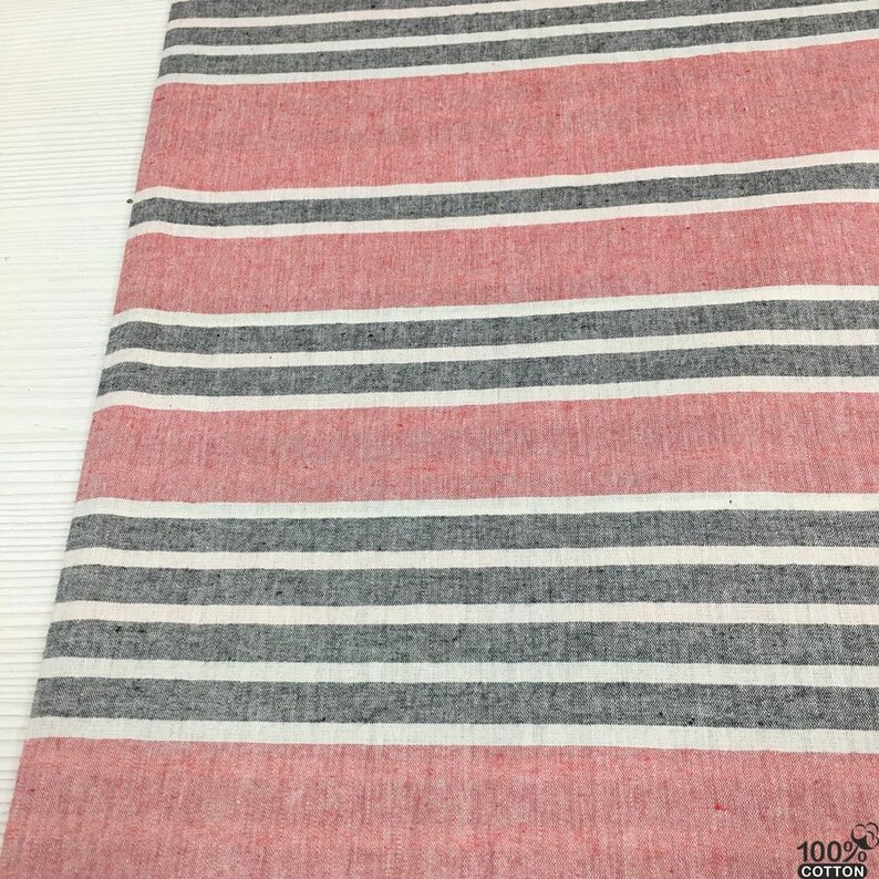 Pure Natural Linen Look Striped Pink -Gray Bedding Fabric by the Yard – 94'' Wide 100% Cotton for Duvet Covers, Sheets - Pillowcases image 4